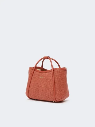 Borsa marina extra-small effetto rafia intrecciata, color terracotta