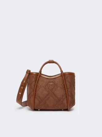 Borsa marina extra-small in intreccio a rombi, marrone ambra