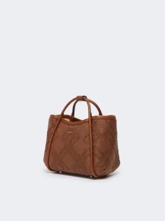 Borsa marina extra-small in intreccio a rombi, marrone ambra