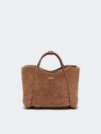 Borsa marine extra small in tessuto teddy, color cammello