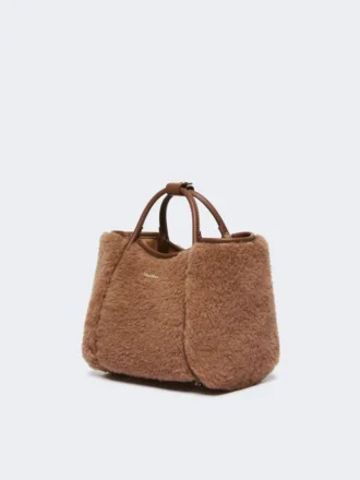 Borsa marine extra small in tessuto teddy, color cammello