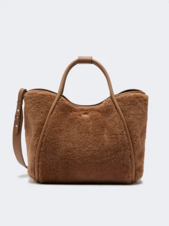 Borsa media in tessuto teddy color cammello