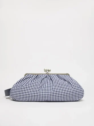 Borsa Pasticcino grande in cotone a quadretti, blu oltremare