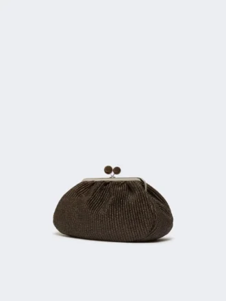 Borsa Pasticcino media effetto rafia, marrone scuro