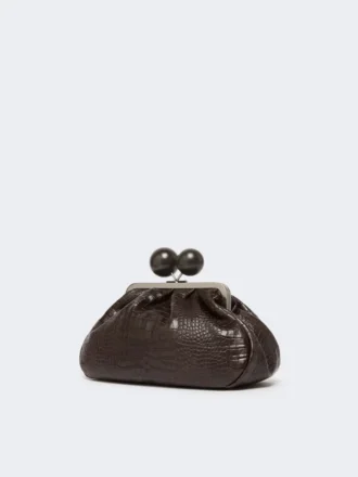 Borsa Pasticcino media in pelle con stampa coccodrillo, marrone scuro Borsa Pasticcino media in pelle con stampa coccodrillo, marrone scuro