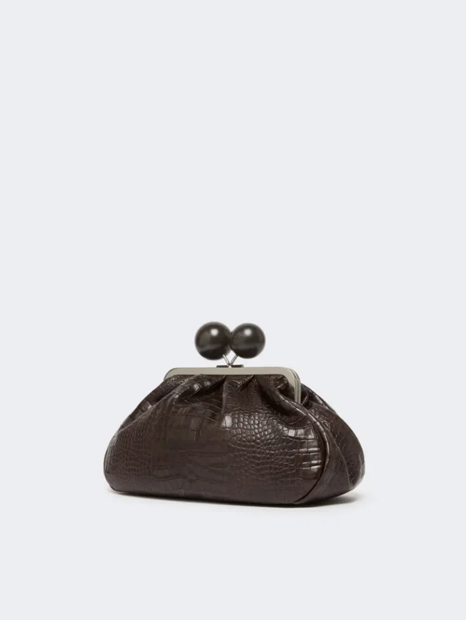Borsa Pasticcino media in pelle con stampa coccodrillo, marrone scuro Borsa Pasticcino media in pelle con stampa coccodrillo, marrone scuro
