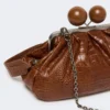 Borsa Pasticcino media in pelle con stampa coccodrillo, rosso-marrone