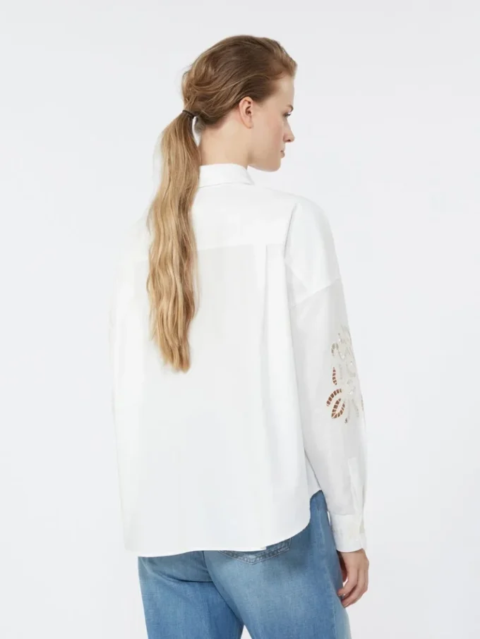 Camicetta in cotone con pizzo e ricami, bianca Camicetta in cotone con pizzo e ricami, bianca