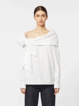 Camicetta in cotone con stola, bianco ottico