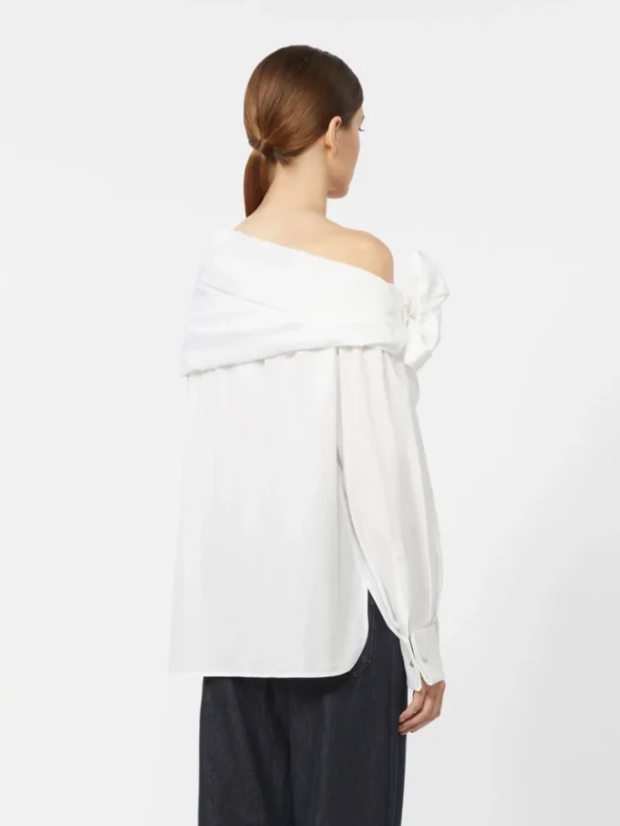 Camicetta in cotone con stola, bianco ottico Camicetta in cotone con stola, bianco ottico