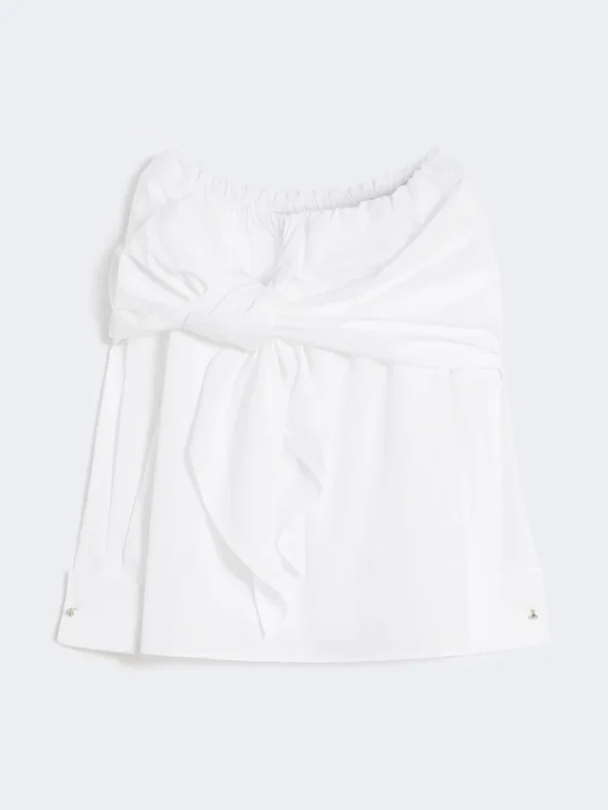 Camicetta in cotone con stola, bianco ottico Camicetta in cotone con stola, bianco ottico