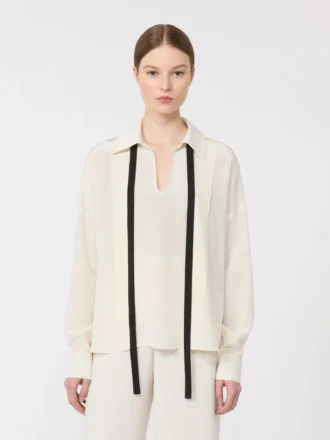 Camicetta in seta con fiocco, beige