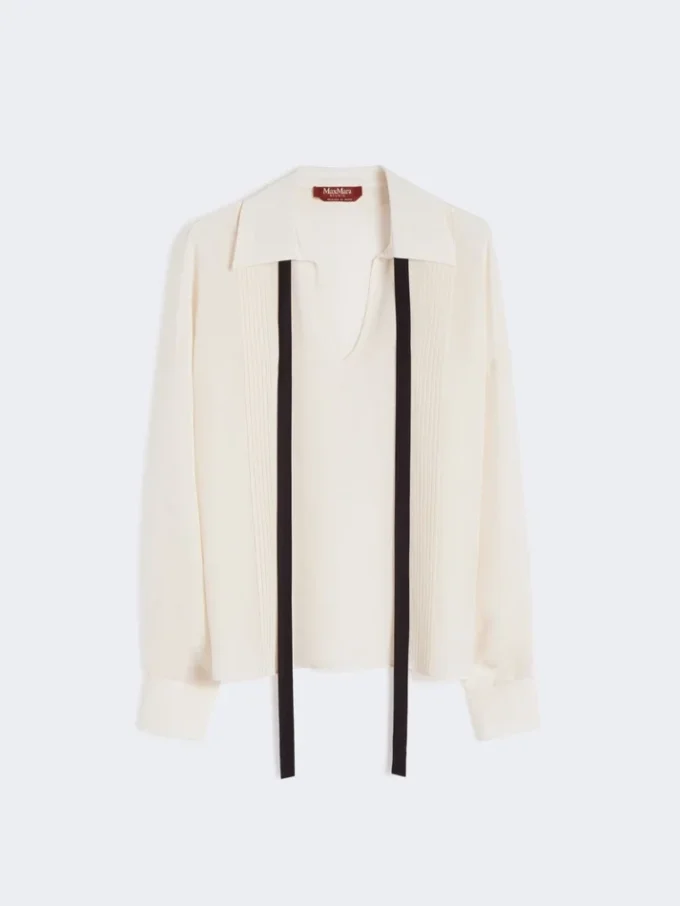Camicetta in seta con fiocco, beige Camicetta in seta con fiocco, beige