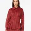 Camicia a maniche lunghe in tela di ramiè, rosso mattone