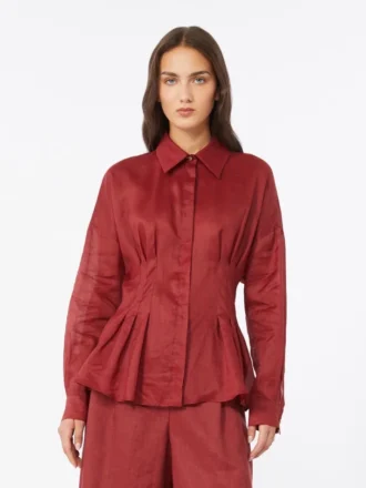 Camicia a maniche lunghe in tela di ramiè, rosso mattone