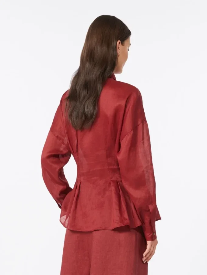 Camicia a maniche lunghe in tela di ramiè, rosso mattone