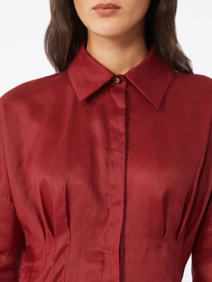 Camicia a maniche lunghe in tela di ramiè, rosso mattone