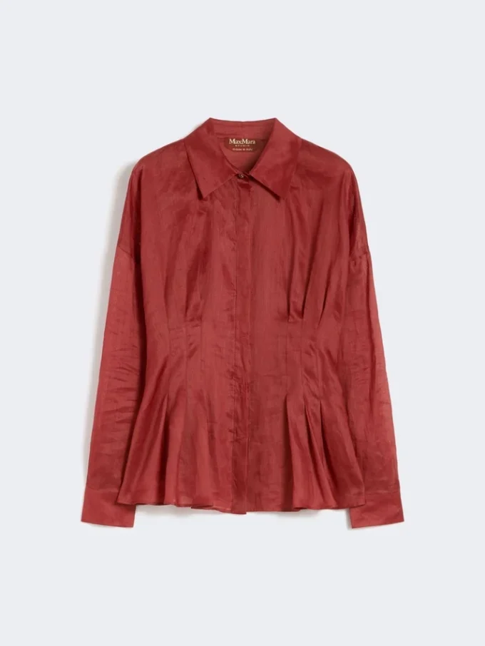 Camicia a maniche lunghe in tela di ramiè, rosso mattone