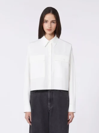Camicia asimmetrica in cotone lavato, bianca Camicia asimmetrica in cotone lavato, bianca