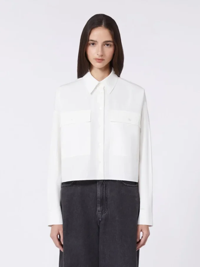 Camicia asimmetrica in cotone lavato, bianca Camicia asimmetrica in cotone lavato, bianca