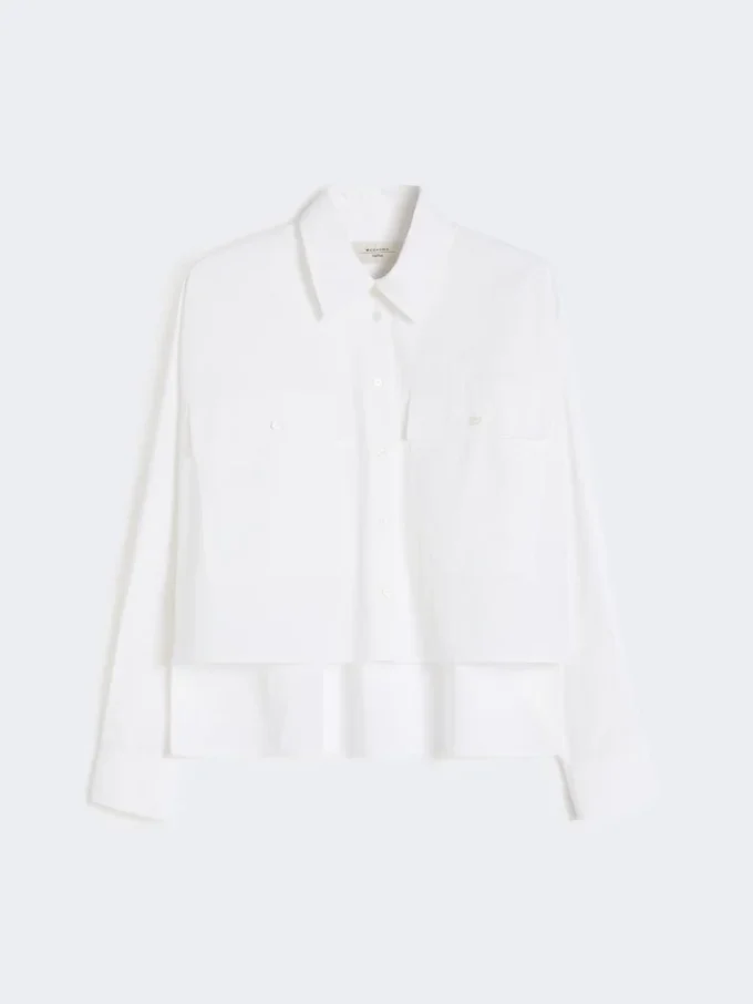 Camicia asimmetrica in cotone lavato, bianca Camicia asimmetrica in cotone lavato, bianca