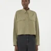 Camicia asimmetrica in cotone lavato, color kaki Camicia asimmetrica in cotone lavato, color kaki