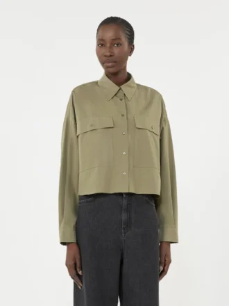Camicia asimmetrica in cotone lavato, color kaki Camicia asimmetrica in cotone lavato, color kaki