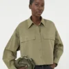 Camicia asimmetrica in cotone lavato, color kaki Camicia asimmetrica in cotone lavato, color kaki