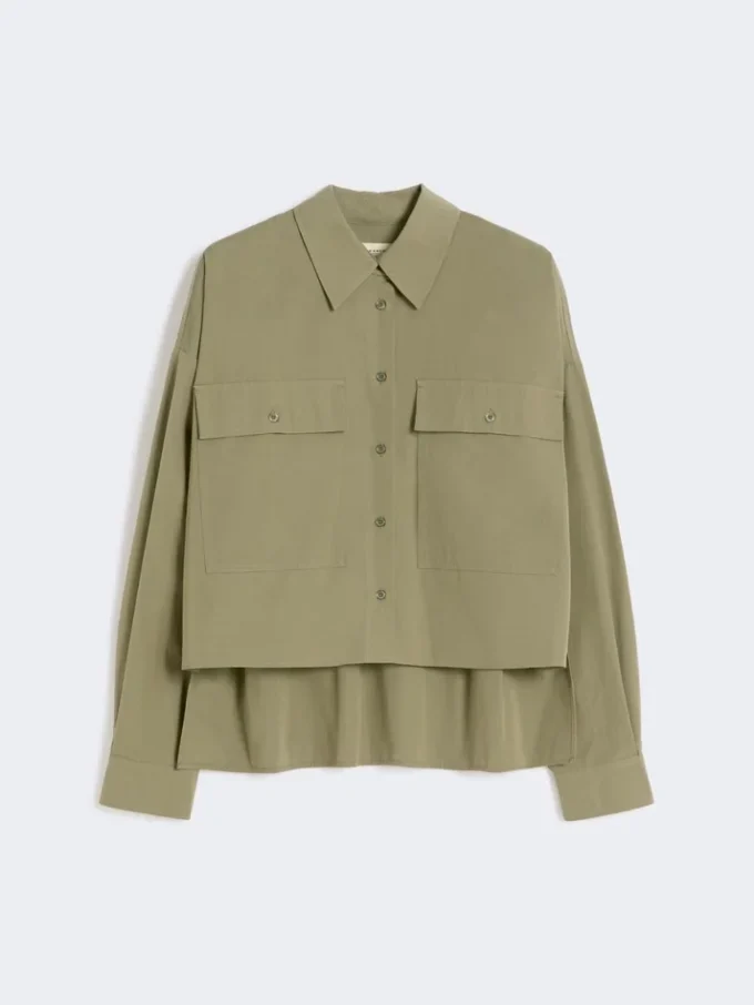 Camicia asimmetrica in cotone lavato, color kaki Camicia asimmetrica in cotone lavato, color kaki