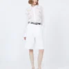 Camicia boxy in tela di ramiè ricamata, bianca