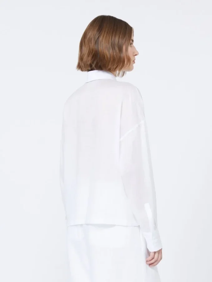 Camicia boxy in tela di ramiè ricamata, bianca