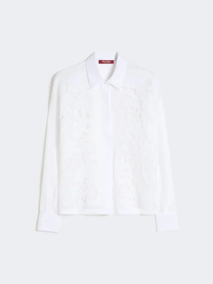 Camicia boxy in tela di ramiè ricamata, bianca