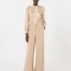 Camicia con fiocco in seta stampata, albino
