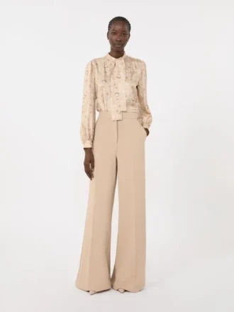 Camicia con fiocco in seta stampata, albino
