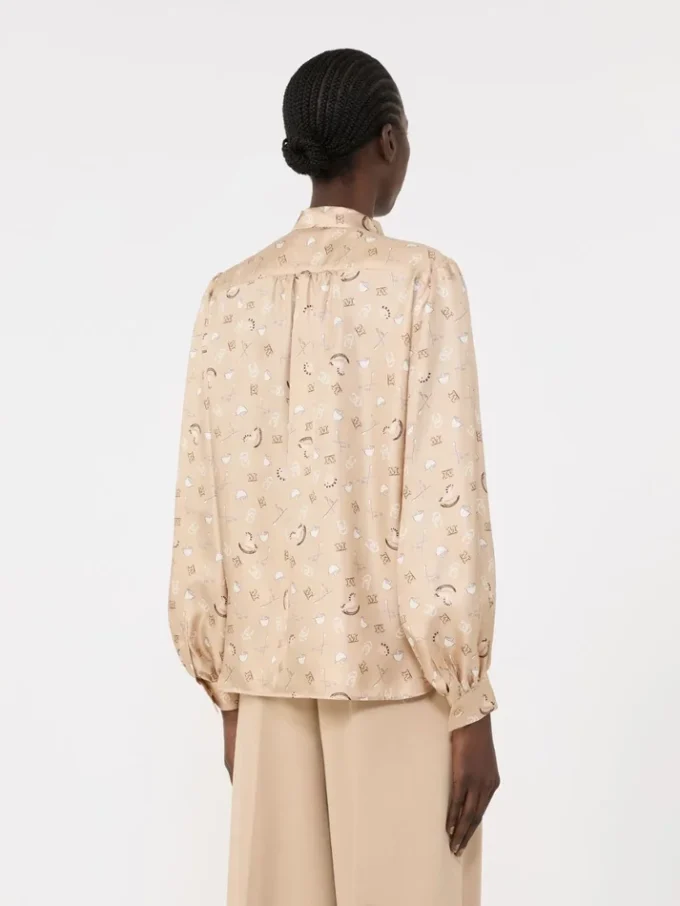 Camicia con fiocco in seta stampata, albino