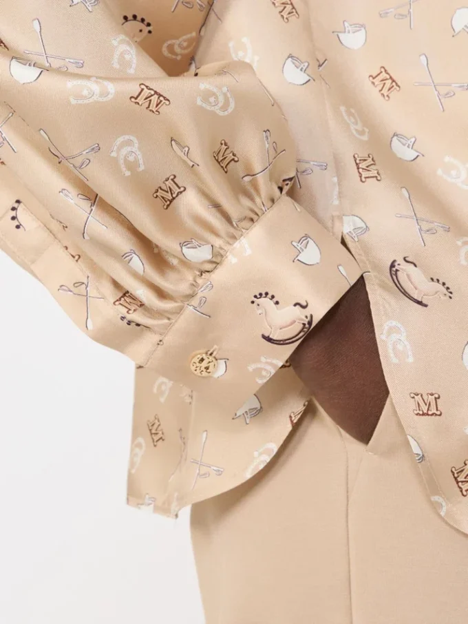 Camicia con fiocco in seta stampata, albino