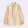 Camicia con fiocco in seta stampata, albino
