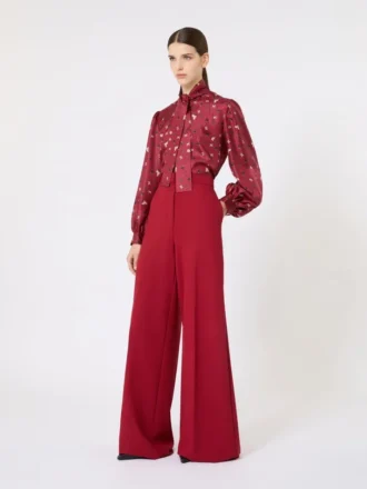 Camicia con fiocco in seta stampata, rossa