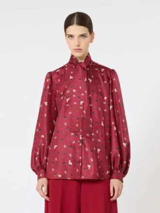 Camicia con fiocco in seta stampata, rossa