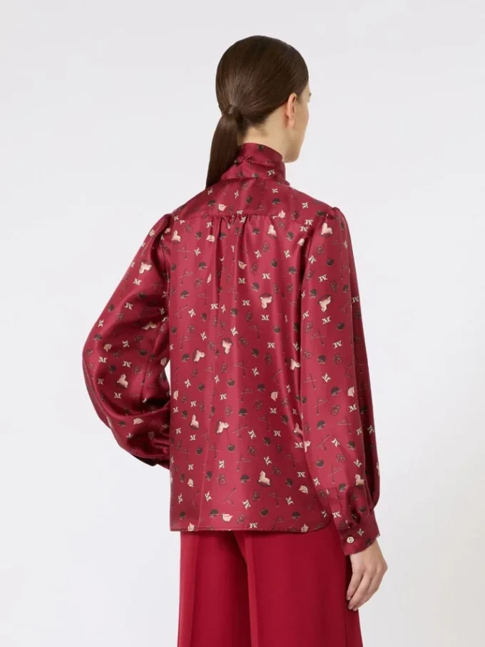 Camicia con fiocco in seta stampata, rossa