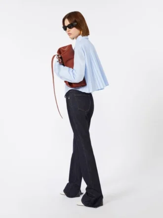 Camicia corta in cotone con plissettatura sul retro, azzurro