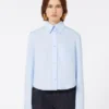 Camicia corta in cotone con plissettatura sul retro, azzurro
