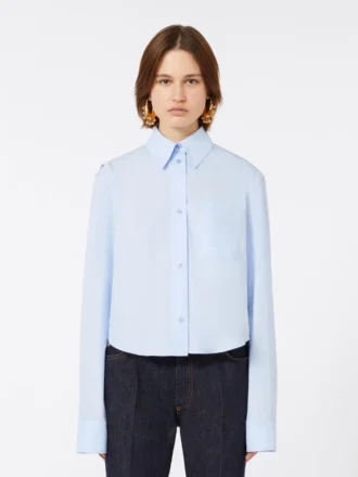 Camicia corta in cotone con plissettatura sul retro, azzurro