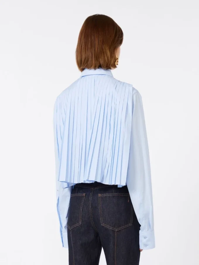 Camicia corta in cotone con plissettatura sul retro, azzurro