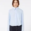 Camicia corta in cotone con plissettatura sul retro, azzurro