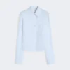 Camicia corta in cotone con plissettatura sul retro, azzurro