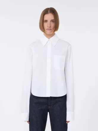 Camicia corta in cotone con plissettatura sul retro, bianco ottico