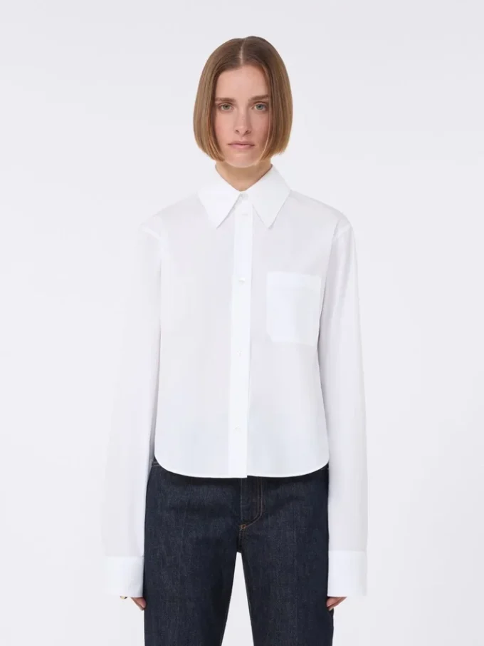 Camicia corta in cotone con plissettatura sul retro, bianco ottico