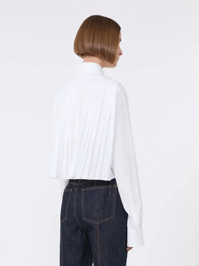 Camicia corta in cotone con plissettatura sul retro, bianco ottico