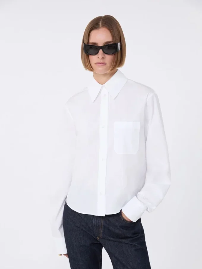 Camicia corta in cotone con plissettatura sul retro, bianco ottico